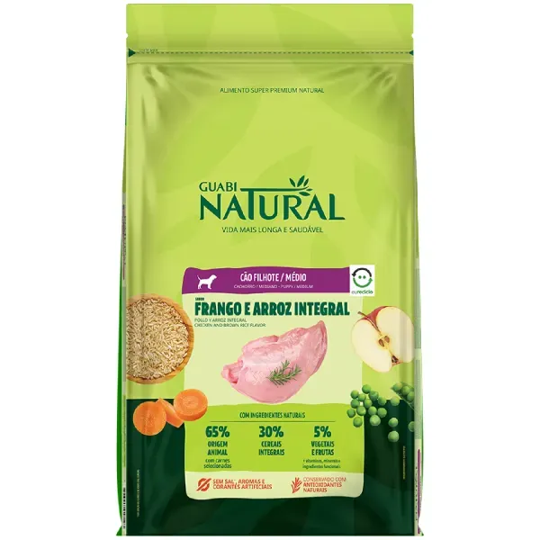 Ração Guabi Natural Cães Filhotes Médios Frango e Arroz Integral 20 kg